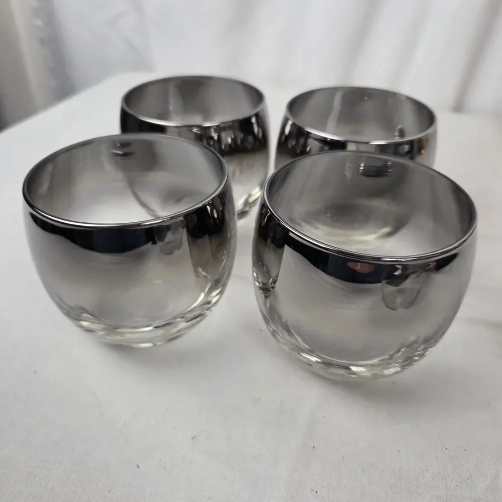 Vintage 1950s Lusterware Dorothy Thorpe Silver Fade Roly Poly Glasses Decanter
